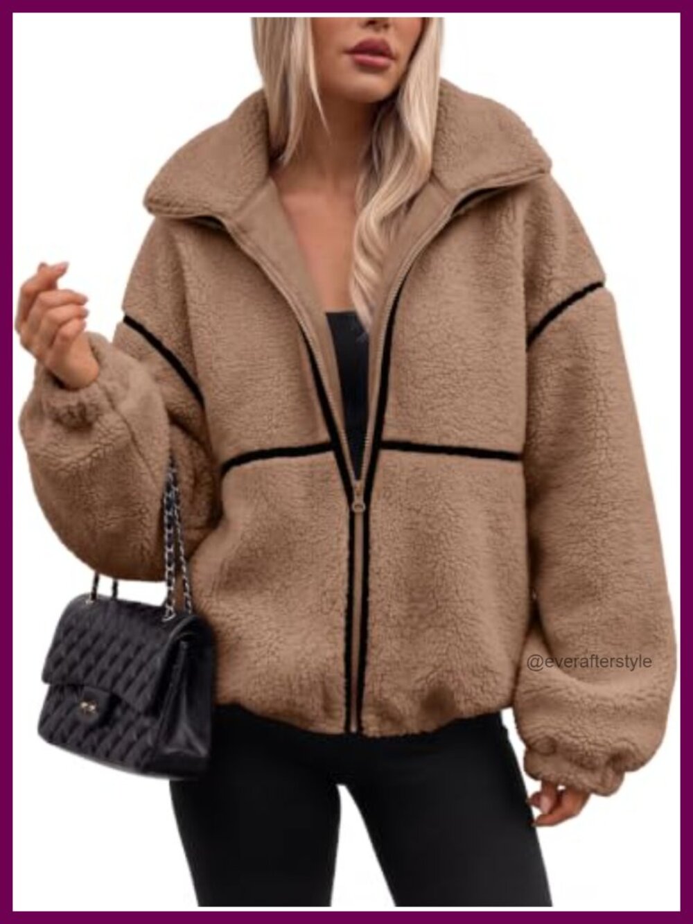 Sherpa Fleece Jacket Zip Up Oversized Coats Classic Fall